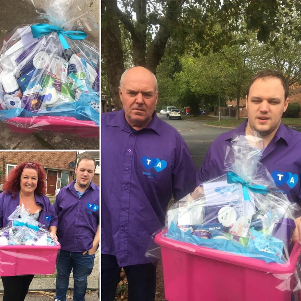 Team Avery delivering a Pamper Hamper.